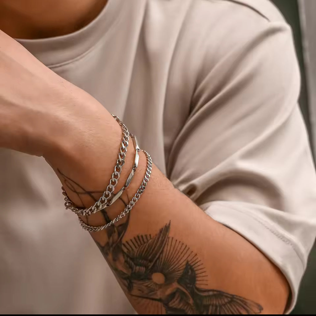 3pcs/set Stainless Steel Cuban Chain Bracelet for Men Minimalist