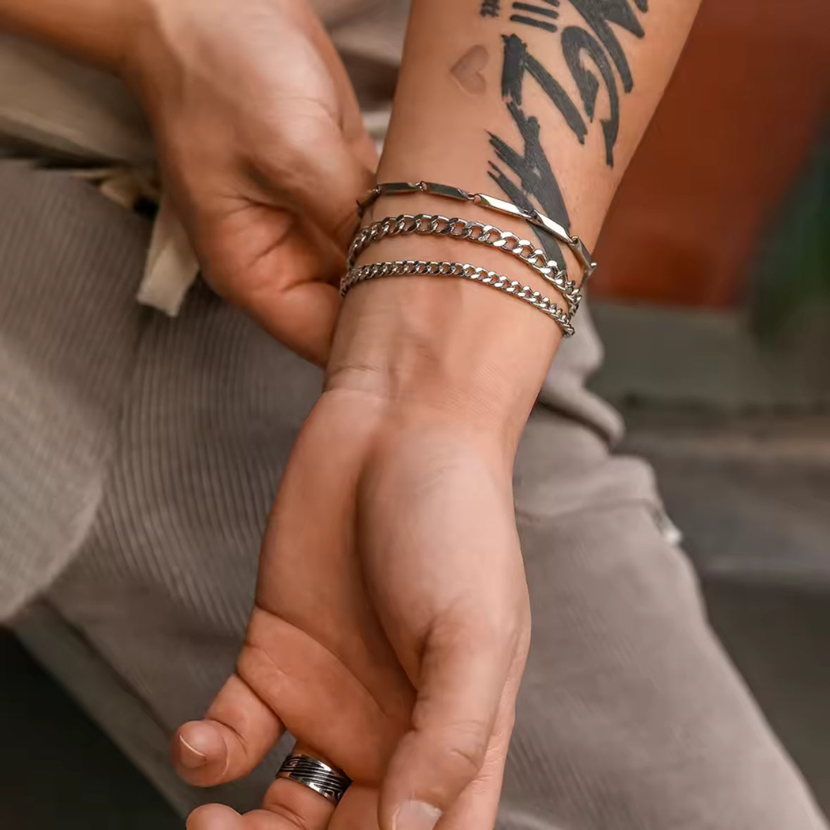 3pcs/set Stainless Steel Cuban Chain Bracelet for Men Minimalist