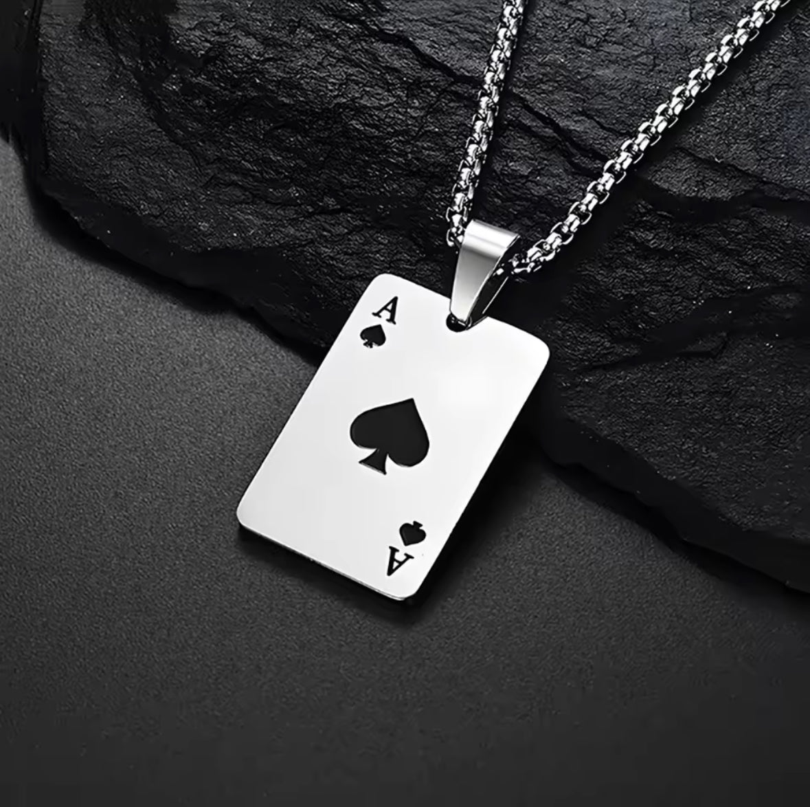 Stainless Steel Poker Card Ace of Spades Necklace