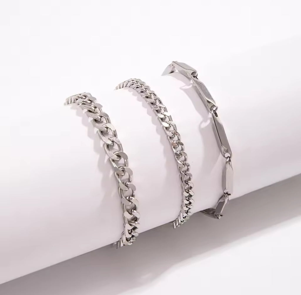 3pcs/set Stainless Steel Cuban Chain Bracelet for Men Minimalist