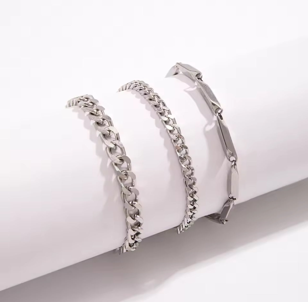 3pcs/set Stainless Steel Cuban Chain Bracelet for Men Minimalist