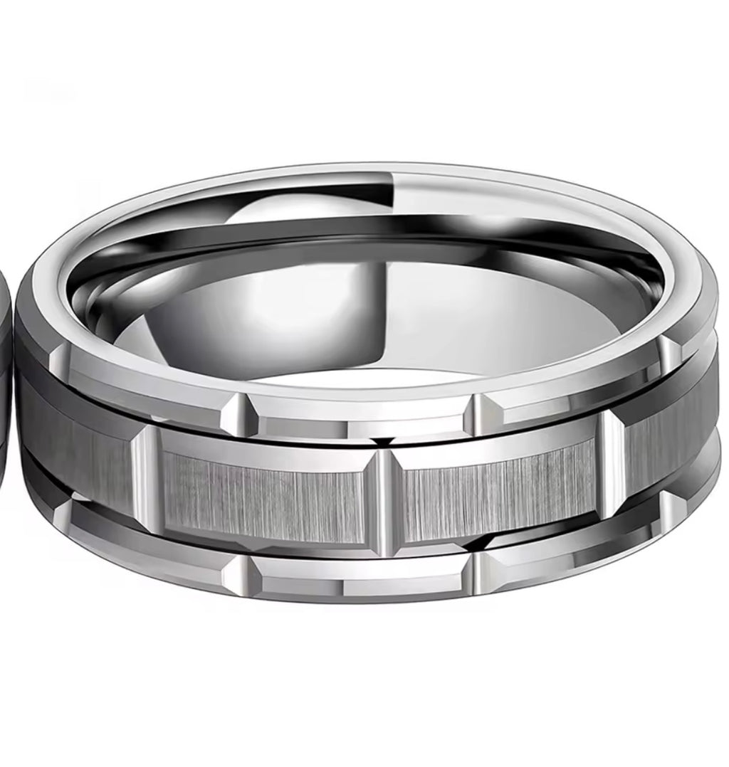 Double Silver Groove Beveled Edge Stainless Steel Ring