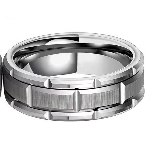 Double Silver Groove Beveled Edge Stainless Steel Ring