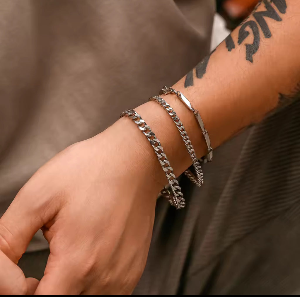 3pcs/set Stainless Steel Cuban Chain Bracelet for Men Minimalist