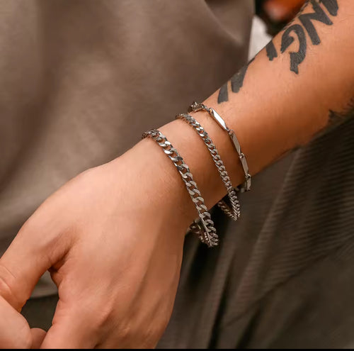 3pcs/set Stainless Steel Cuban Chain Bracelet for Men Minimalist