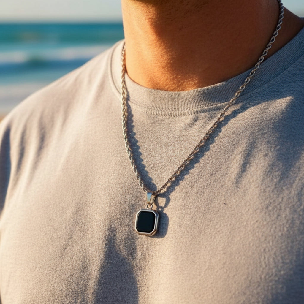 Black Onyx Pendant Rope chain