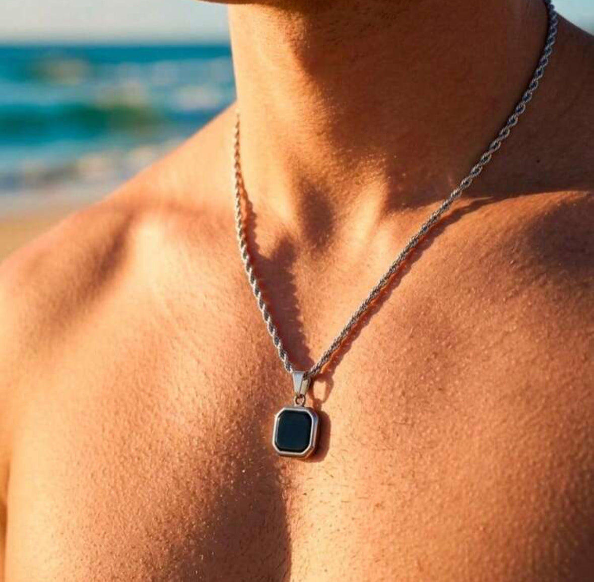 Black Onyx Pendant Rope chain